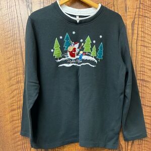 White stage vintage embroidered Santa ugly‎ Christmas sweater tunic top